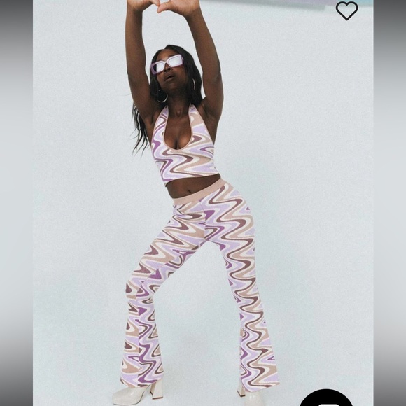 NWOT Princess Polly Zena Knit Flare Pant Halter Top Set in Multi Purple Size M/L - Picture 1 of 12